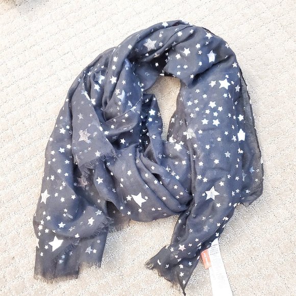 Joe Fresh Accessories - Joe Fresh Black scarf with Silver Stars prints